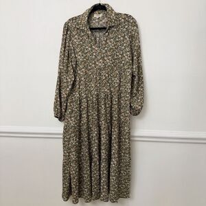 Umgee Floral Tiered Maxi Dress Womens Sage Green Ivory Long Sleeve Boho